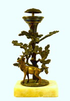 " SZARVAS AZ ERDŐBEN " BRONZ FIGURÁLIS KŐ TALPAS ASZTALKÖZÉP TALP