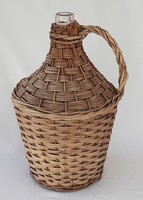 Régi nagyméretű fonott vessző demizson 15 l