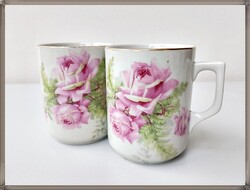 Gyönyörű rózsa mintás, első osztályú, Zsolnay porcelán bögrék