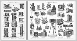 Vintage antik régi fényképezőgépek 1897, litográfiáról készült reprint nyomat, fotós kamera, falikép