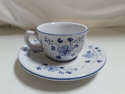 Herendi Village Pottery majolika kék virág mintás kerámia csésze + alj
