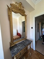 Antik aranyozott konzol asztal tükörrel