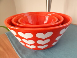 Vintage Waechtersbach tálak Piros-fehér szívek