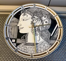 Hollóházi porcelán Szász Endre falióra eredeti dobozában