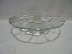 Régi üveg talpas tortatál - nagyobb méretű - 30 cm