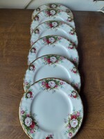 Royal Albert rózsás süteményes porcelán  készlete 6 db tányér 18 cm átm.