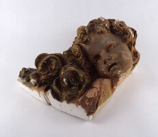 1W812 Antik angyal arcot ábrázoló épületdísz, gipsz stukkó töredék