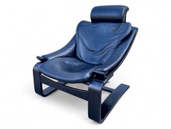 1970s NELO Sweden “Kroken” Lounge bőrfotel “Ake Fribyter design” mid-century vintage skandináv fotel
