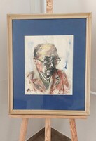 Holló László remek akvarell portré festménye 54x65 cm kerettel