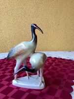 Hollóházi porcelán kézi festésű ibisz madár pár 18 cm.