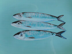 Türkizkék ovális szardínia dekoros francia tál