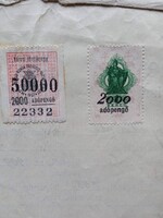 ZA631.35 Keresztlevél Nagyatád - Városi illetékjegy  50000 P - 2000  adópengő 1940k