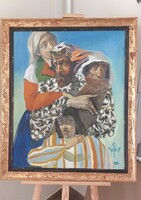 Volkov Mihail szép több alakos festménye 78x92 cm kerettel