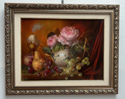 Fürst József szignós, keretezett olaj csendélet díszes keretben