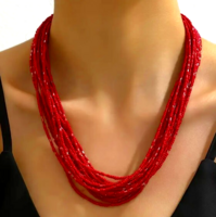 17-Strand Red Beaded Necklace 352