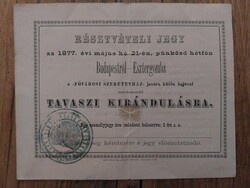 Tavaszi kirándulás, jótékonysági hajójegy a ,,Fővárosi Szeretetház" javára 1877, papírrégiség, antik