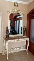 Márványlapos Konzol asztal tükörrel márvány lappal (Fésülködő asztal)