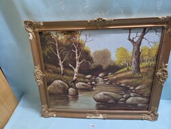 A1428 Sz.J. Hegyi patak olajfestmény vászonra 56x47 cm