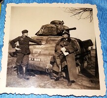 Antik II.VH.Normandia német tankosok zsákmány Sherman M4 CHAR B-1 torony archív eredeti fotó 7x7cm