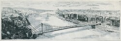 Blahos Rudolf (1917–1986): Budapesti hidak, kilátás a Gellért-hegyről - rézkarc, 1970-es évek