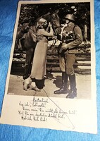 Antik 1940. kELETI FRONT Florian Geier reg. német lovaskatona párjával fotó képeslap eredeti