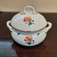 Herendi pipacs virágmintás porcelán leveses tál