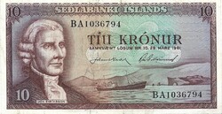 10 krónur korona 1961 marz 29.. Izland 7 jegyű sorszám 2.