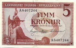 5 krónur korona 1957 juni 21. Izland 2.