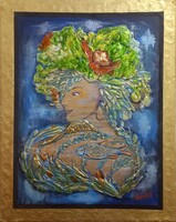 Prima díjas művésztől, Hévíz tündére. 40x50 cm, szürromantikus kép, zománcozva.Károlyfi Zsófia(1952)