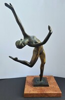 Art deco táncosnő, 1932 (bronz szobor) női akt - Berlin, P. Max jelzés - 1930-as évek