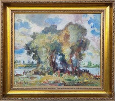 Herman Lipót (1884 - 1972) Vízparton c. festménye Eredeti Garanciával!!