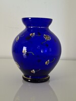 Hibátlan kamilla virág díszes kék parádi üveg váza 11.5 cm