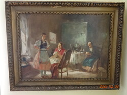 Péczely Antal:  Az új szoknya - festmény (70 x 50 cm)