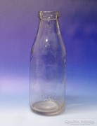 0M478 Régi feliratos tejes üveg palack 21 cm