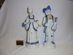 Porcelán barokk nő és férfi figura, nipp, szobor együtt - 29 - 30 cm magasak