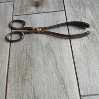 Szép antik réz parázsfogó olló (21,8x6,7 cm)