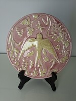 Antik 1890 körüli rózsaszín fecske díszes Schütz Cilli fajansz tál 19.5 cm