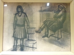 Az asszony - szénrajz Kohán György stílusában (üveg alatt, keretben, 48x65 cm)