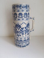Antik Zsolnay családi címeres korsó kêk gazdag virág dekor 26cm