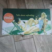 Vintázs festett acél Coca-Cola reklámtábla III. (40X22 cm)