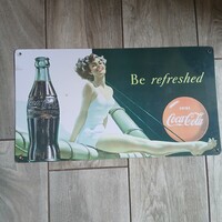 Vintázs festett acél Coca-Cola reklámtábla IV. (40x22 cm)