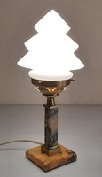 Art Deco kis alabástrom asztali lámpa / éjjeli szekrény lámpa, kétrétegű tejüveg búrával