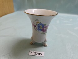 T2745 Hollóházi oroszlán lábas virág mintás váza 10 cm