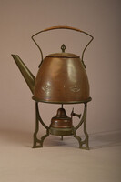 Art deco ónozott vörösréz spiritusz teafőző és állvány, vízforraló.