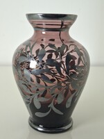 Gyönyörű 925-ös Sterling ezüsttel futtatott lila argentín ezüstözött üveg váza ibolyaváza 10.5 cm