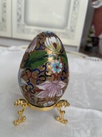 Régi keleti rekeszzománc tojás nagy, tartóval, nagyon szép.