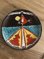 Retro falitányér – absztrakt mázas dekor 29cm