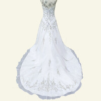 Pánt nélküli díszes nagy uszályos esküvői ruha S-M