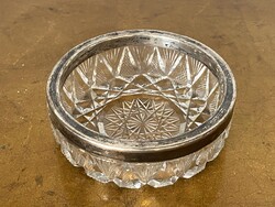 JELZETT EZÜST PEREMŰ, METSZETT KRISTÁLY TÁLKA 11.5 CM