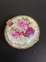 Lüsztermázas rózsás porcelán doboz, szelence, 3 lábas, nagyon szép.